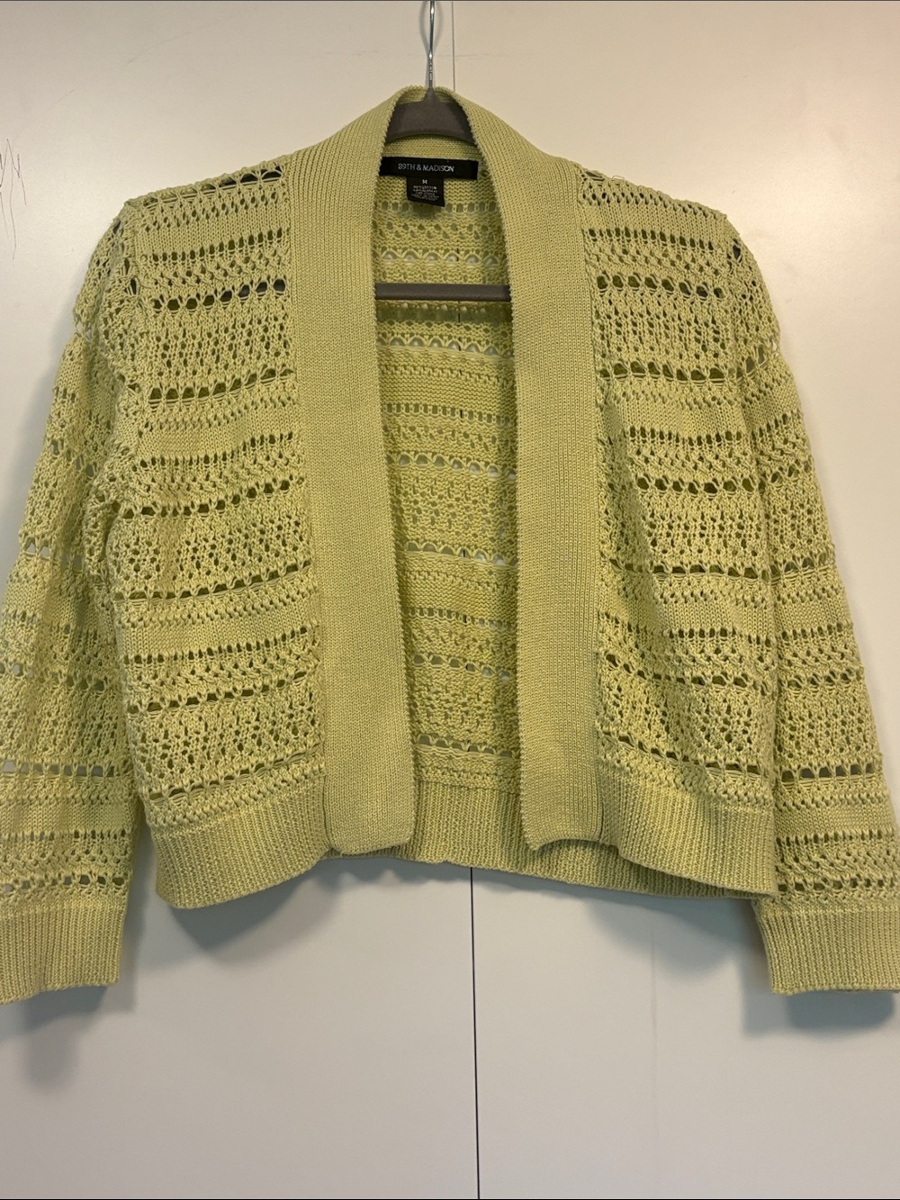 Light green / yellow 89th & Madison women's cropped Boho cardigan M
